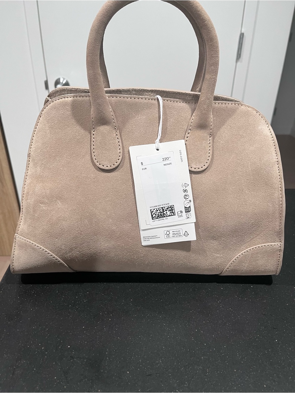 COS Classic Beige Suede Top-Handle Women’s Bag - Brand New w/ Tag